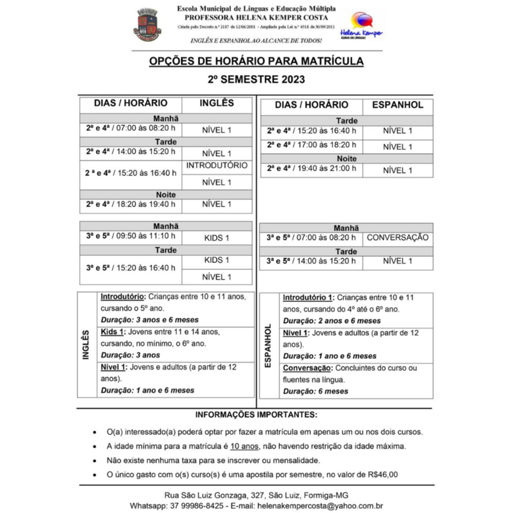 Curso de Conversação em Inglês — Instituto Federal de Educação, Ciência e  Tecnologia de Minas Gerais Campus Ouro Branco